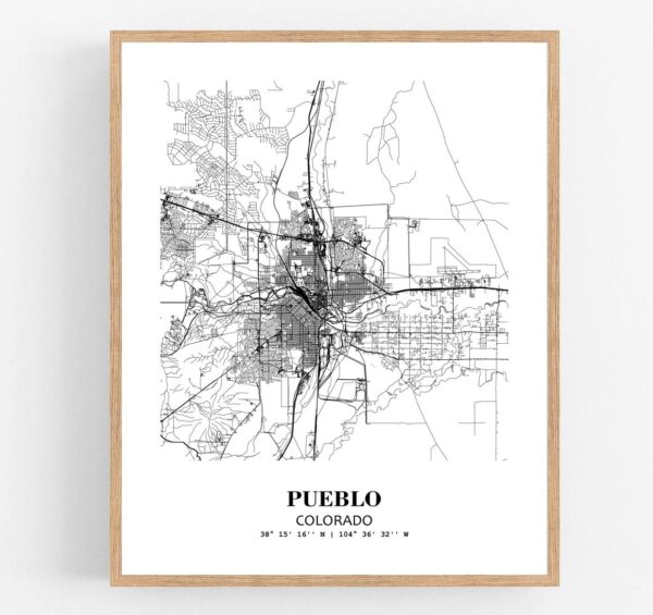 Eleville Unframed Pueblo Colorado City View Abstract Modern Map Art Print Poster Wall Office Home Decor Line Art wgn699