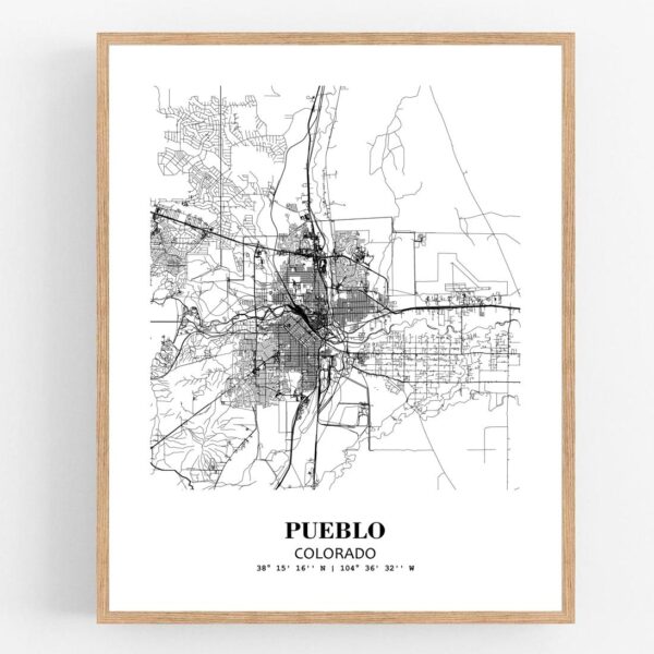 Eleville Unframed Pueblo Colorado City View Abstract Modern Map Art Print Poster Wall Office Home Decor Line Art wgn699
