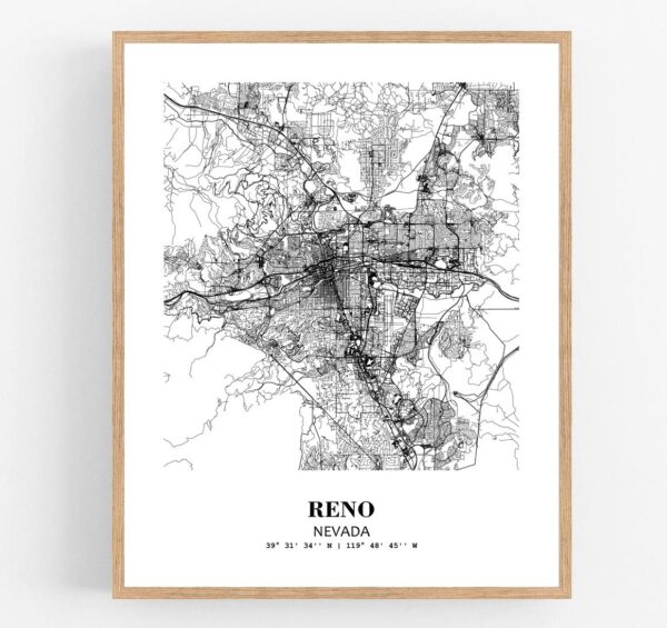 Eleville Unframed Reno Nevada City View Abstract Modern Map Art Print Poster Wall Office Home Decor Line Art wgn702