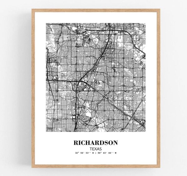 Eleville Unframed Richardson Texas City View Abstract Modern Map Art Print Poster Wall Office Home Decor Line Art wgn705
