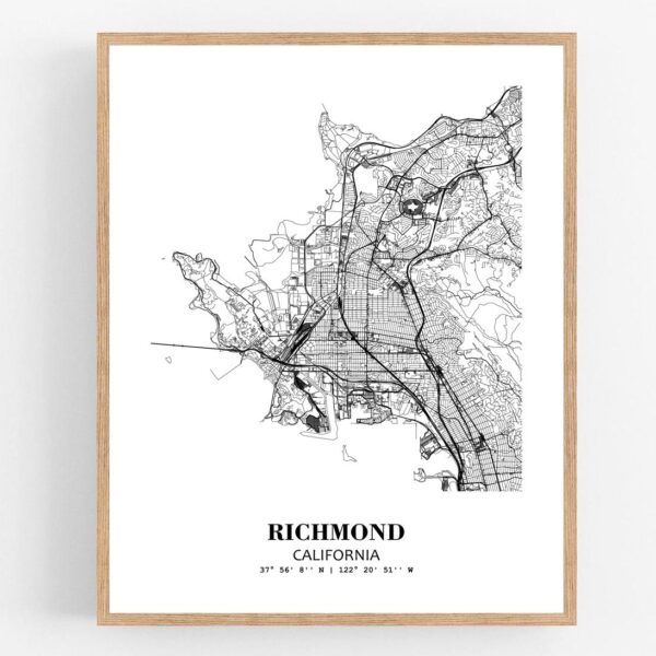 Eleville Unframed Richmond California City View Abstract Modern Map Art Print Poster Wall Office Home Decor Line Art wgn706