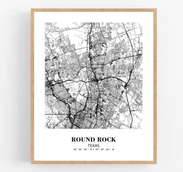 Eleville Unframed Round Rock Texas City View Abstract Modern Map Art Print Poster Wall Office Home Decor Line Art wgn713