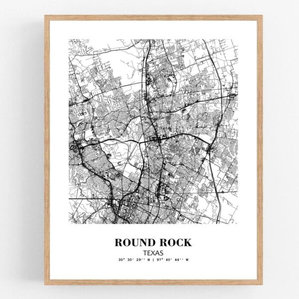 Eleville Unframed Round Rock Texas City View Abstract Modern Map Art Print Poster Wall Office Home Decor Line Art wgn713