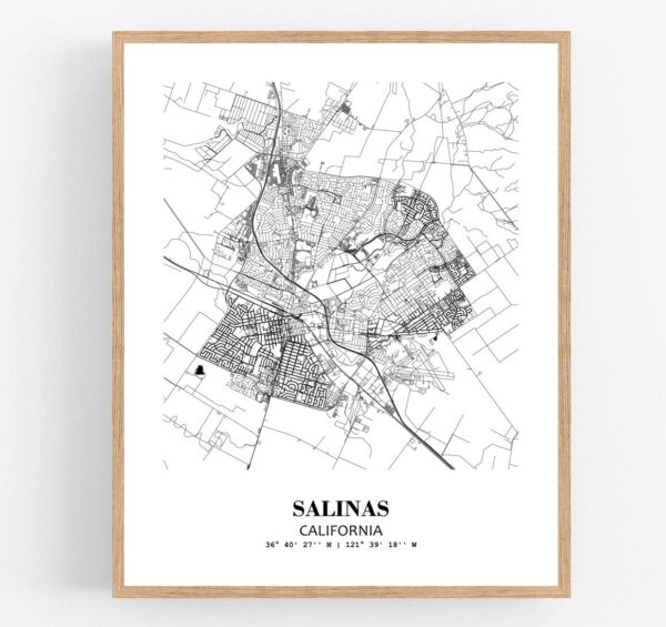 Eleville Unframed Salinas California City View Abstract Modern Map Art Print Poster Wall Office Home Decor Line Art wgn714