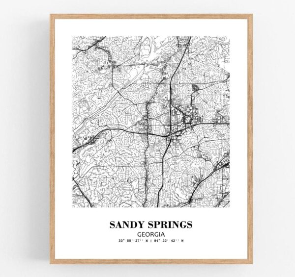 Eleville Unframed Sandy Springs Georgia City View Abstract Modern Map Art Print Poster Wall Office Home Decor Line Art wgn717