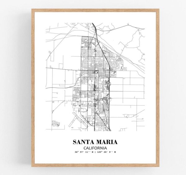 Eleville Unframed Santa Maria California City View Abstract Modern Map Art Print Poster Wall Office Home Decor Line Art wgn721