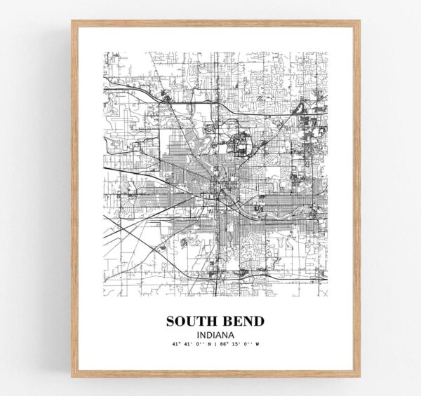 Eleville Unframed South Bend Indiana City View Abstract Modern Map Art Print Poster Wall Office Home Decor Line Art wgn724