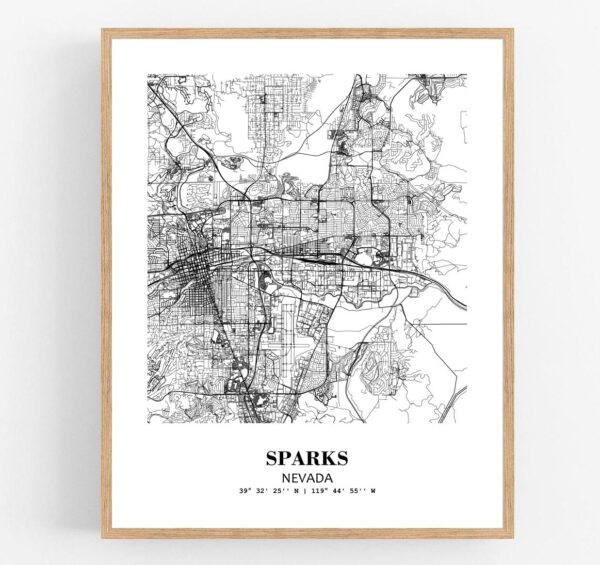 Eleville Unframed Sparks Nevada City View Abstract Modern Map Art Print Poster Wall Office Home Decor Line Art wgn726