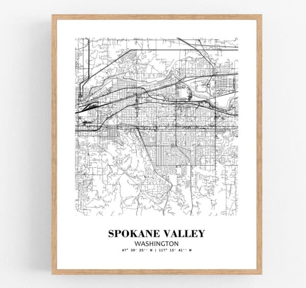 Eleville Unframed Spokane Valley Washington City View Abstract Modern Map Art Print Poster Wall Office Home Decor Line Art wgn727