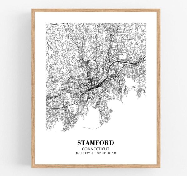 Eleville Unframed Stamford Connecticut City View Abstract Modern Map Art Print Poster Wall Office Home Decor Line Art wgn730