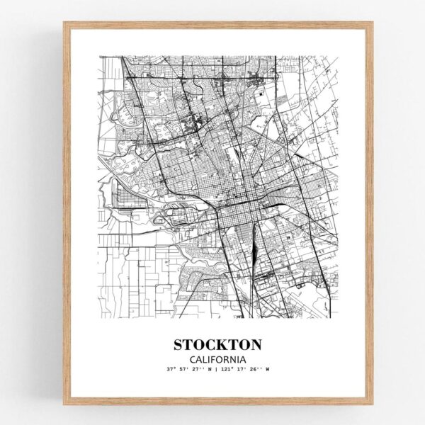 Eleville Unframed Stockton California City View Abstract Modern Map Art Print Poster Wall Office Home Decor Line Art wgn732
