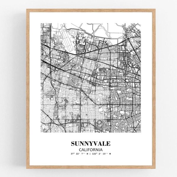 Eleville Unframed Sunnyvale California City View Abstract Modern Map Art Print Poster Wall Office Home Decor Line Art wgn734