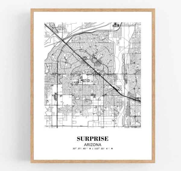 Eleville Unframed Surprise Arizona City View Abstract Modern Map Art Print Poster Wall Office Home Decor Line Art wgn735