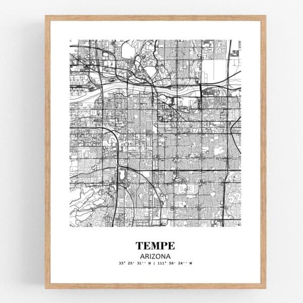 Eleville Unframed Tempe Arizona City View Abstract Modern Map Art Print Poster Wall Office Home Decor Line Art wgn737