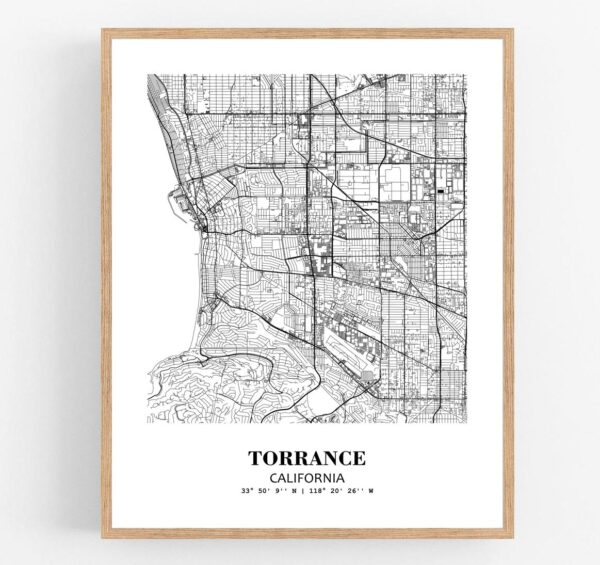 Eleville Unframed Torrance California City View Abstract Modern Map Art Print Poster Wall Office Home Decor Line Art wgn741