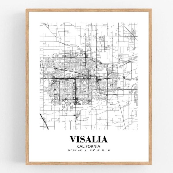 Eleville Unframed Visalia California City View Abstract Modern Map Art Print Poster Wall Office Home Decor Line Art wgn746
