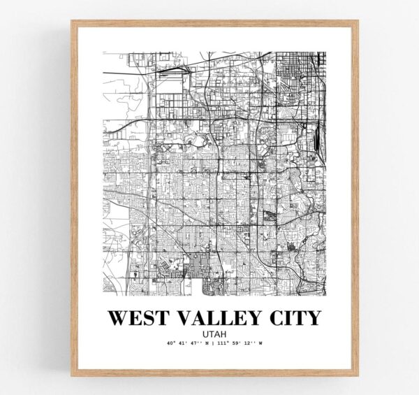 Eleville Unframed West Valley City Utah City View Abstract Modern Map Art Print Poster Wall Office Home Decor Line Art wgn751