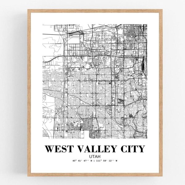 Eleville Unframed West Valley City Utah City View Abstract Modern Map Art Print Poster Wall Office Home Decor Line Art wgn751