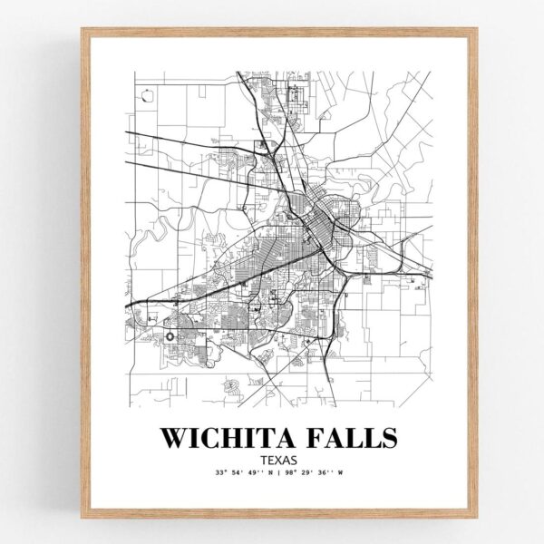 Eleville Unframed Wichita Falls Texas City View Abstract Modern Map Art Print Poster Wall Office Home Decor Line Art wgn753