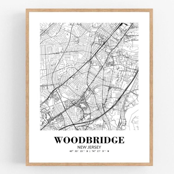 Eleville Unframed Woodbridge New Jersey City View Abstract Modern Map Art Print Poster Wall Office Home Decor Line Art wgn754