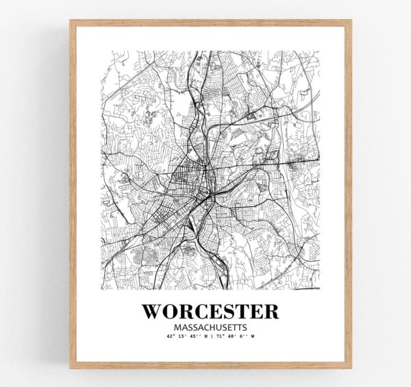 Eleville Unframed Worcester Massachusetts City View Abstract Modern Map Art Print Poster Wall Office Home Decor Line Art wgn755