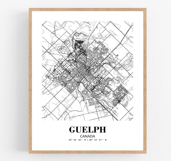 Eleville Unframed Guelph Canada City View Abstract Modern Map Art Print Poster Wall Office Home Decor Line Art wgn757