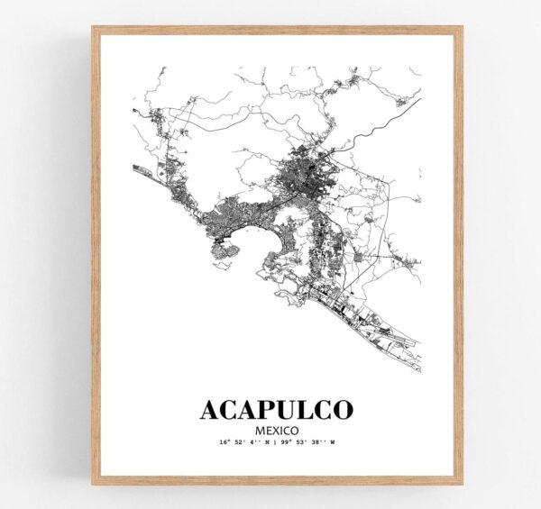 Eleville Unframed Acapulco Mexico City View Abstract Modern Map Art Print Poster Wall Office Home Decor Line Art wgn762