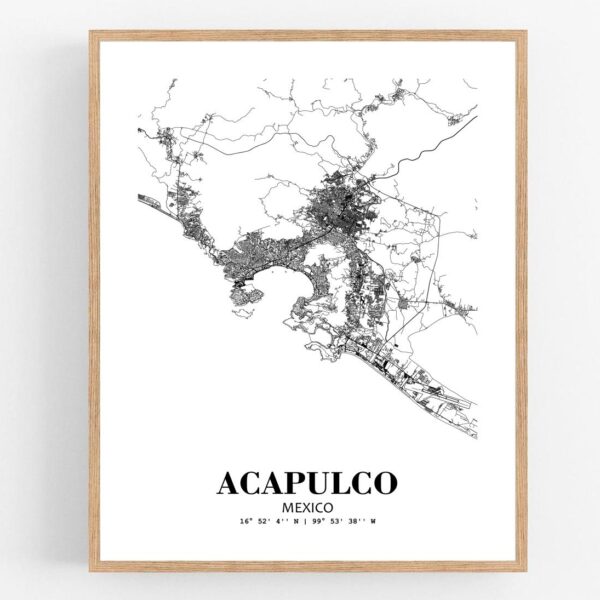 Eleville Unframed Acapulco Mexico City View Abstract Modern Map Art Print Poster Wall Office Home Decor Line Art wgn762