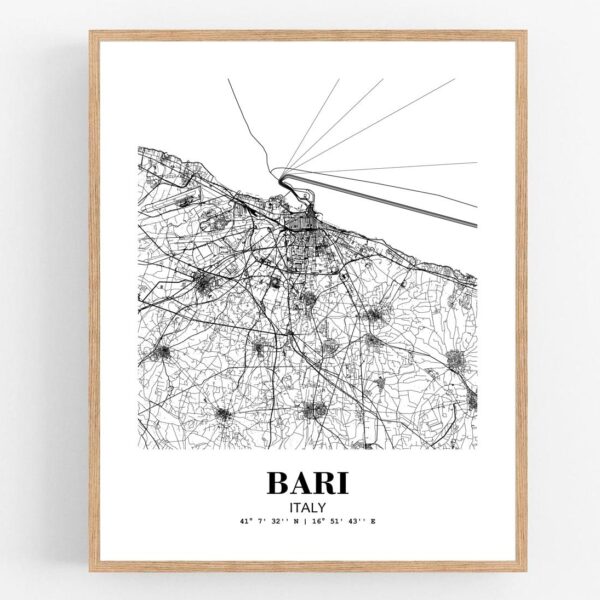 Eleville Unframed Bari Italy City View Abstract Modern Map Art Print Poster Wall Office Home Decor Line Art wgn764