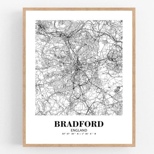 Eleville Unframed Bradford England City View Abstract Modern Map Art Print Poster Wall Office Home Decor Line Art wgn768
