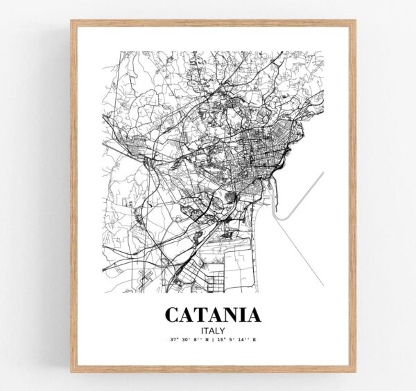 Eleville Unframed Catania Italy City View Abstract Modern Map Art Print Poster Wall Office Home Decor Line Art wgn772