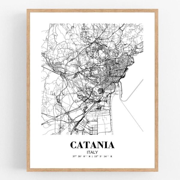 Eleville Unframed Catania Italy City View Abstract Modern Map Art Print Poster Wall Office Home Decor Line Art wgn772