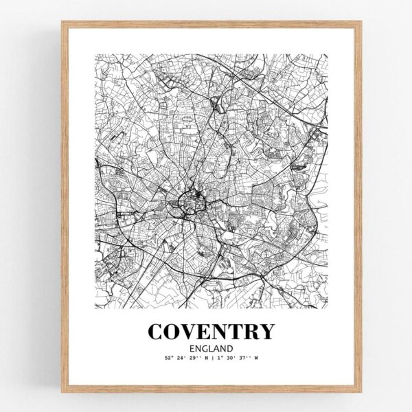 Eleville Unframed Coventry England City View Abstract Modern Map Art Print Poster Wall Office Home Decor Line Art wgn774
