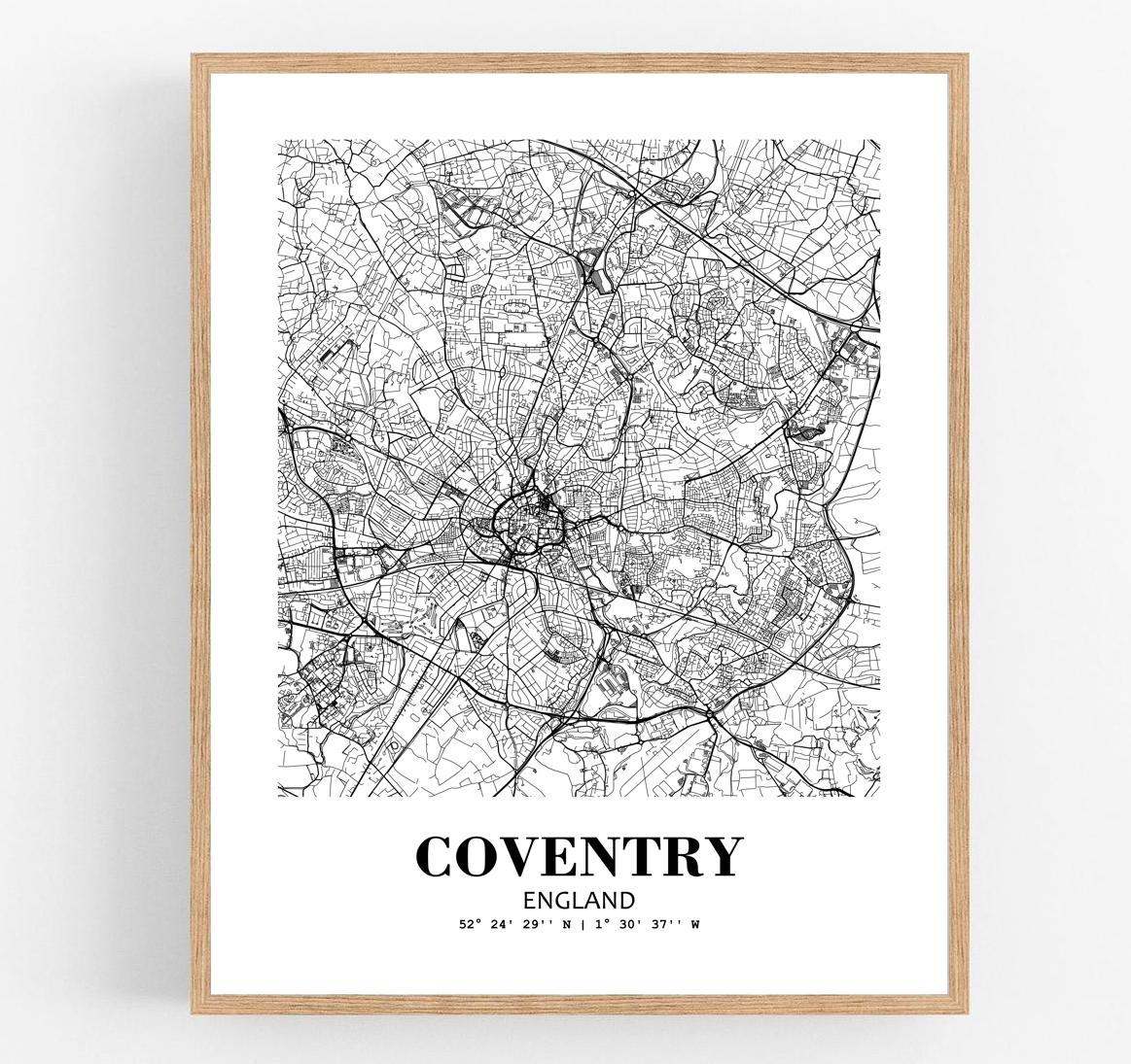 Eleville Unframed Coventry England City View Abstract Modern Map Art Print Poster Wall Office Home Decor Line Art wgn774