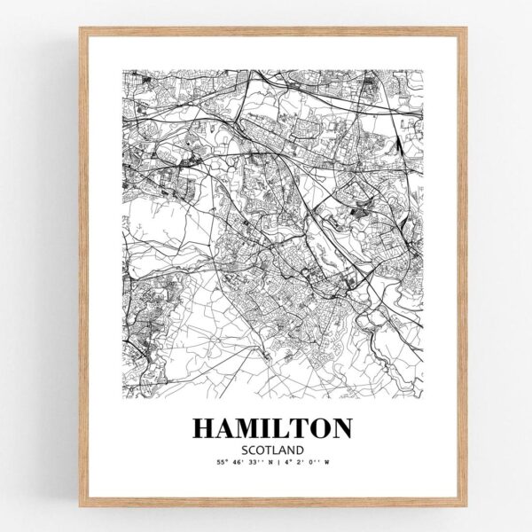 Eleville Unframed Hamilton Scotland City View Abstract Modern Map Art Print Poster Wall Office Home Decor Line Art wgn790