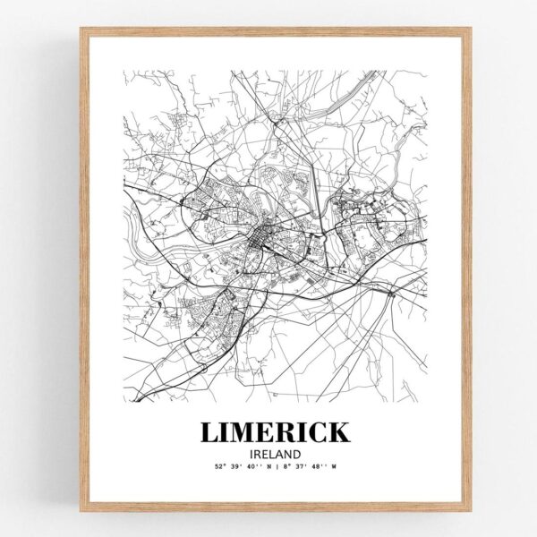 Eleville Unframed Limerick Ireland City View Abstract Modern Map Art Print Poster Wall Office Home Decor Line Art wgn797
