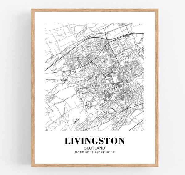 Eleville Unframed Livingston Scotland City View Abstract Modern Map Art Print Poster Wall Office Home Decor Line Art wgn798