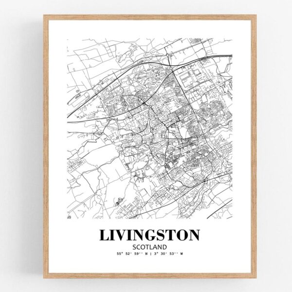 Eleville Unframed Livingston Scotland City View Abstract Modern Map Art Print Poster Wall Office Home Decor Line Art wgn798