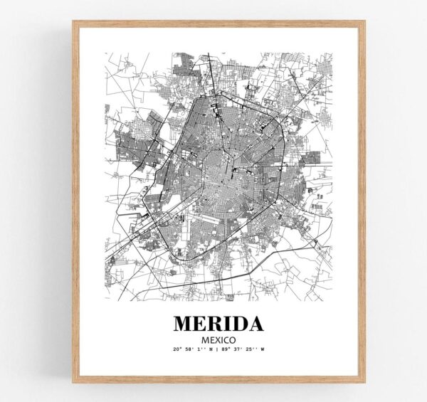 Eleville Unframed Merida Mexico City View Abstract Modern Map Art Print Poster Wall Office Home Decor Line Art wgn800