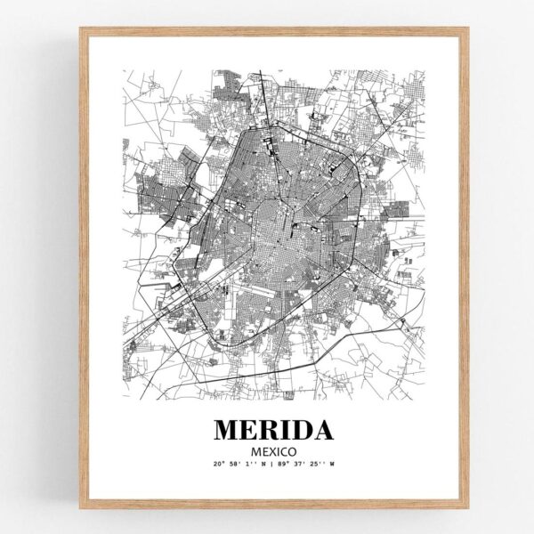 Eleville Unframed Merida Mexico City View Abstract Modern Map Art Print Poster Wall Office Home Decor Line Art wgn800