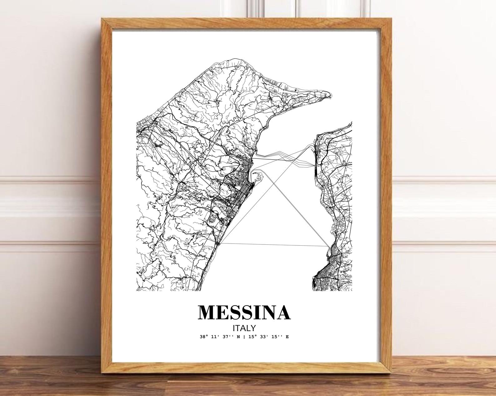 Eleville Unframed Messina Italy City View Abstract Modern Map Art Print Poster Wall Office Home Decor Line Art wgn801 - Image 2