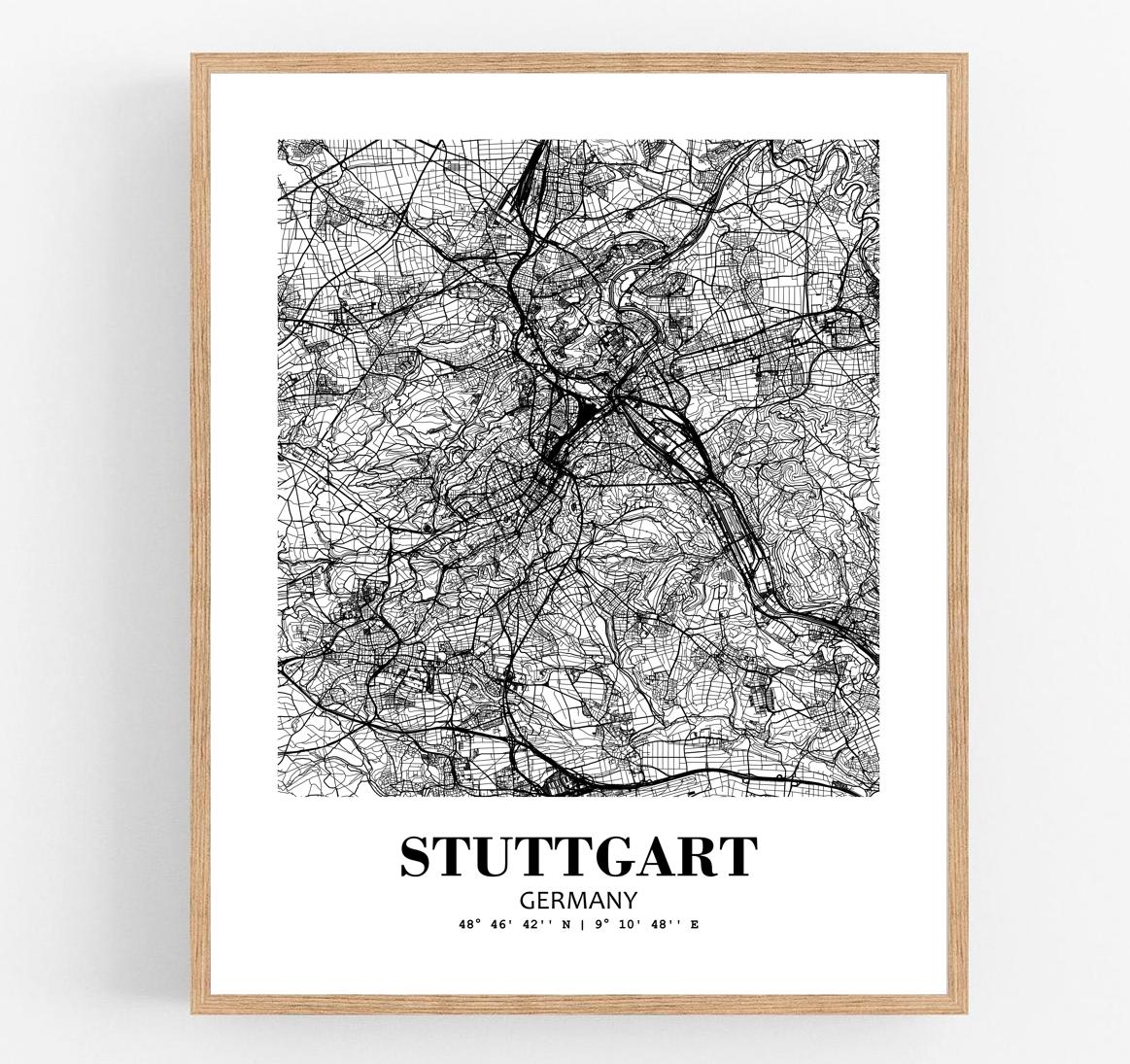 Eleville Unframed Stuttgart Germany City View Abstract Modern Map Art Print Poster Wall Office Home Decor Line Art wgn821