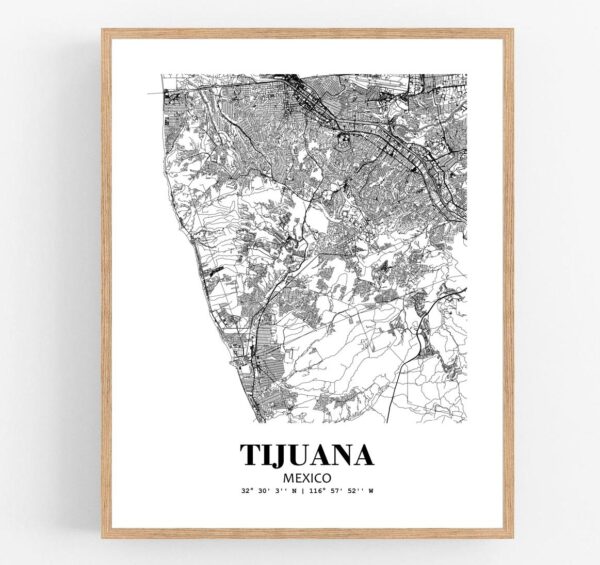 Eleville Unframed Tijuana Mexico City View Abstract Modern Map Art Print Poster Wall Office Home Decor Line Art wgn824