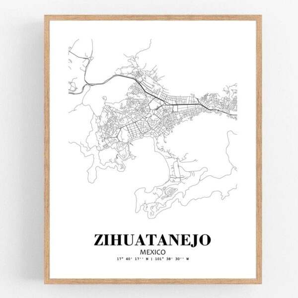 Eleville Unframed Zihuatanejo Mexico City View Abstract Modern Map Art Print Poster Wall Office Home Decor Line Art wgn831