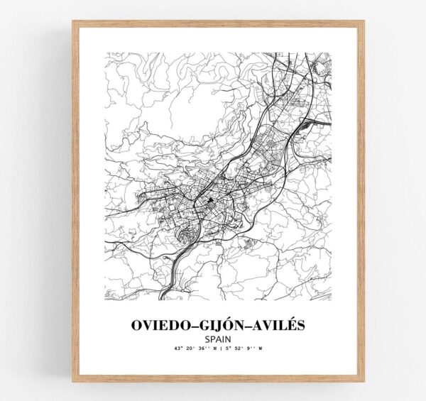 Eleville Unframed Oviedo-Gijon-Aviles Spain City View Abstract Modern Map Art Print Poster Wall Office Home Decor Line Art wgn808