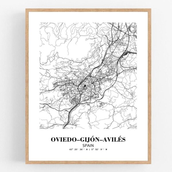Eleville Unframed Oviedo-Gijon-Aviles Spain City View Abstract Modern Map Art Print Poster Wall Office Home Decor Line Art wgn808