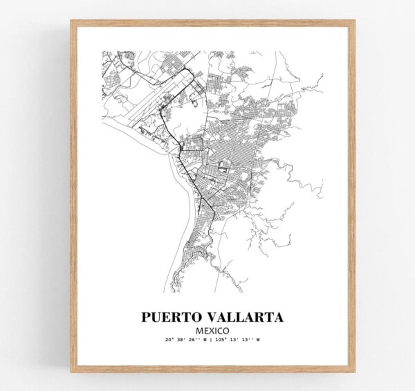 Eleville Unframed Puerto Vallarta Mexico City View Abstract Modern Map Art Print Poster Wall Office Home Decor Line Art wgn813