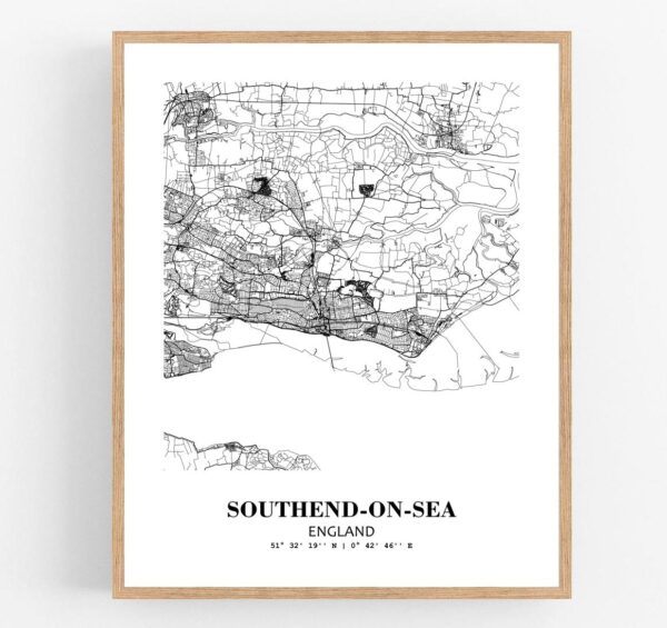 Eleville Unframed Southend-on-Sea England City View Abstract Modern Map Art Print Poster Wall Office Home Decor Line Art wgn819