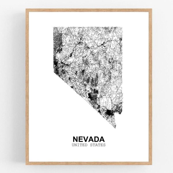 Eleville Unframed Nevada United States Country View Abstract Road Modern Map Art Print Poster Wall Office Home Decor Minimalist Line Art Hometown Housewarming wgn857