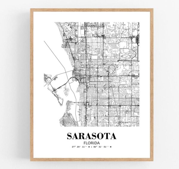 Eleville Unframed Sarasota Florida City View Abstract Modern Map Art Print Poster Wall Office Home Decor Line Art wgn858